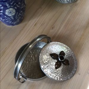 Vintage Hand Wrought Aluminum Dish with Handle And Lid